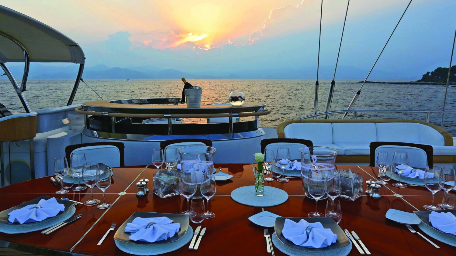 luxury sailing yacht and chef dinner